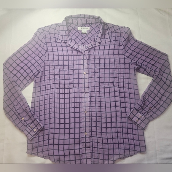 Liz Claiborne Womens Sheer Purple & Blue Long Sleeve Button Up Top Size Small - Picture 1 of 10